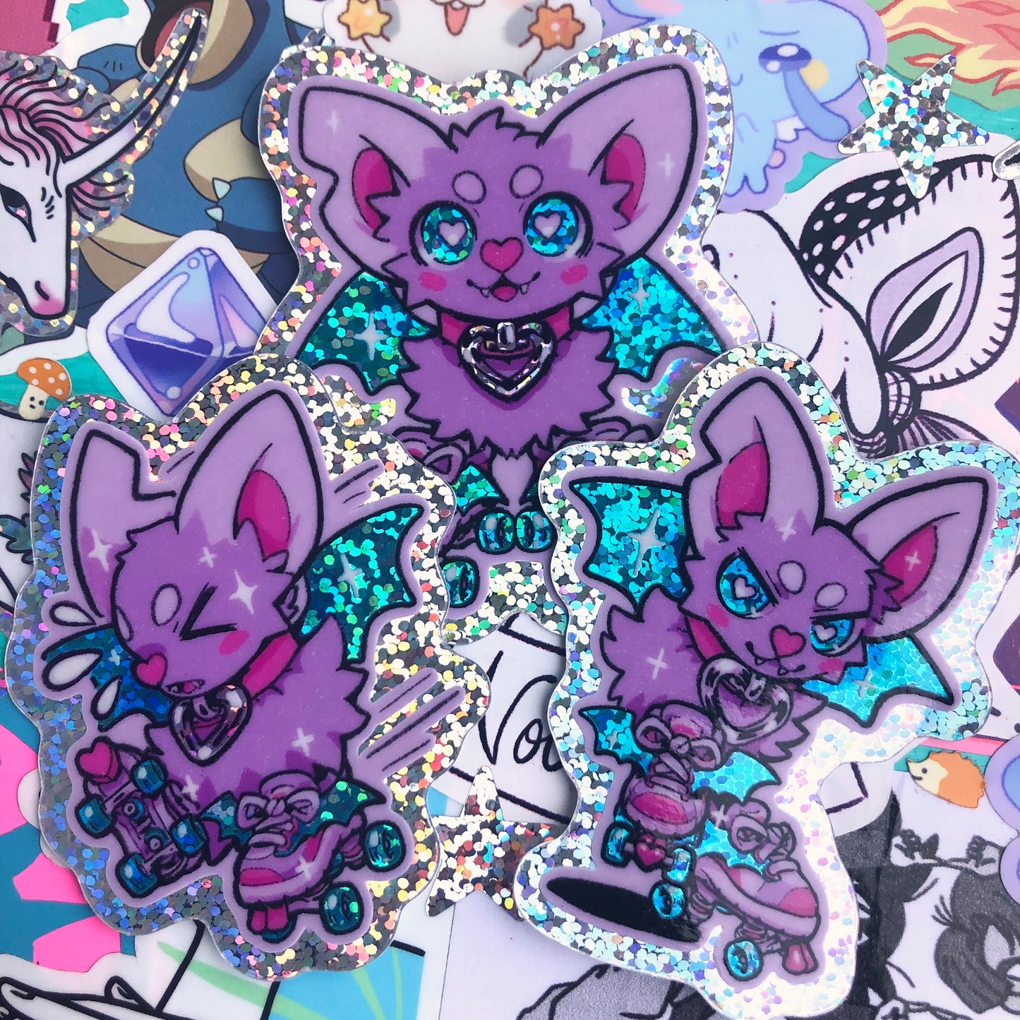 holo glitter roller bats ✦ stickers